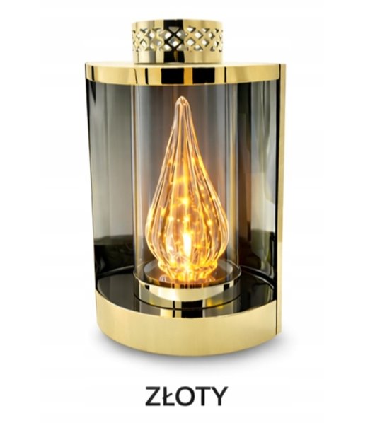 Nowoczesny Znicz Nagrobny ŁEZKA 32 cm Złoty Lampion GLAMOUR Szklana Tuba