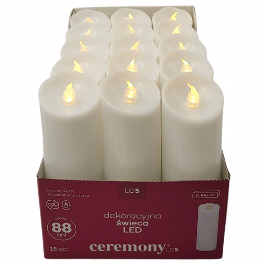 Wkład LED na Baterie Ceremony Świeca elektryczna do Zniczy LC5 15cm 15szt