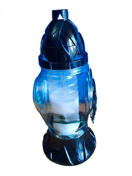 Znicz szklany, czarny z złotym sercem i różą 33 cm