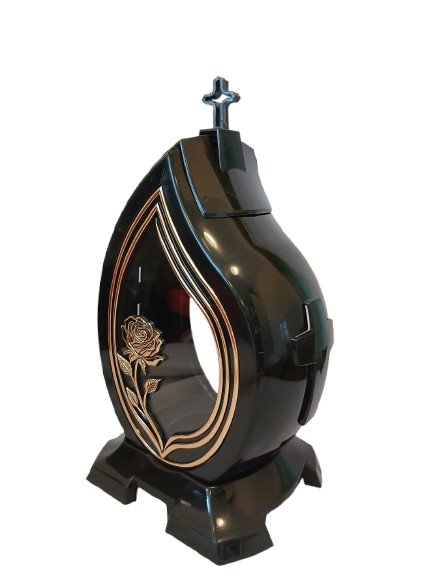 Znicz kapliczka  czarna łezka złota z różą 38 cm