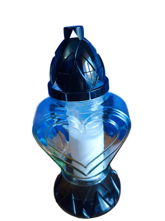 Znicz szklany, czarny z złotym sercem i różą 33 cm