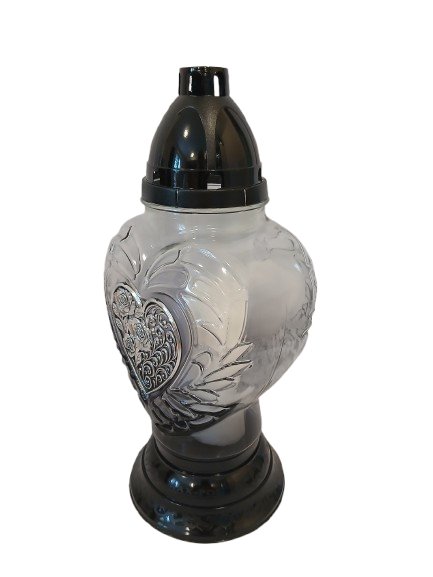 Znicz całoroczny w kształcie serca przydymiany grafit Max Pol 37 cm
