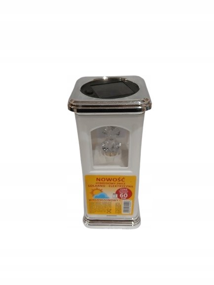 ZNICZ SOLARNO ELEKTRYCZNY hybrydowy 20 cm BIAŁY z aniołkiem