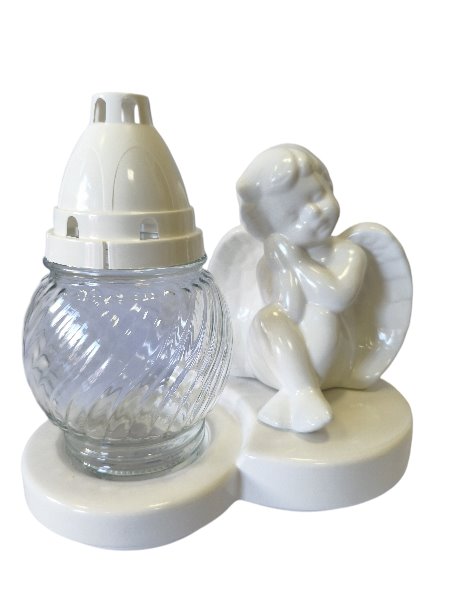 Aniołek ceramiczny ze zniczem biały
