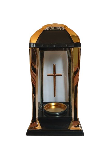 ZNICZ SZKLANY Nowoczesna kapliczka z złotymi dodatkami DUŻY 31 cm