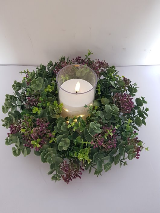 WIANEK OZDOBNY DEKORACYJNY EUKALIPTUS 30 CM fioletowe kwiatki