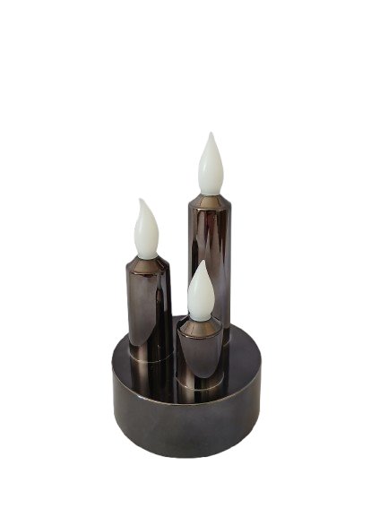 ŚWIECA LED POTRÓJNA GRAFITOWA STAŁY PŁOMIEŃ 7,5cm*13cm