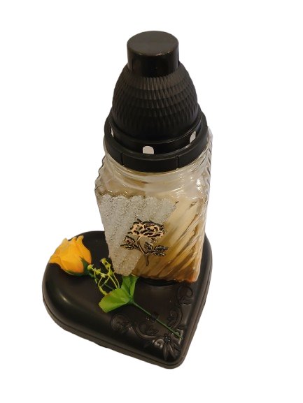 Znicz artystyczny serce z dekoracją  35 cm pomarańczowy