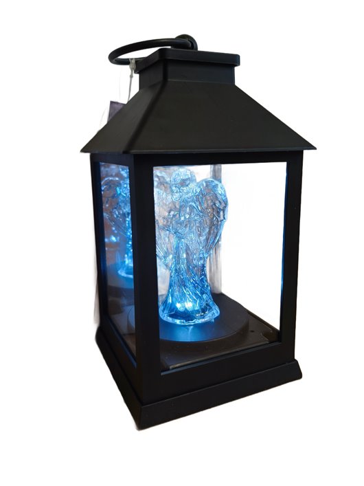 ZNICZ LAMPION LATARENKA LED Z ANIOŁEM BIAŁE ŚWIATŁO WYSOKOŚĆ 18 CM