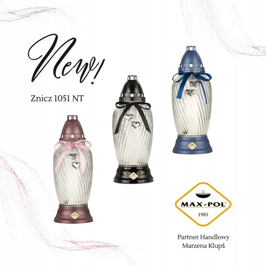 Znicz 1051 NT Czarny Wstążka Serduszka Max-Pol