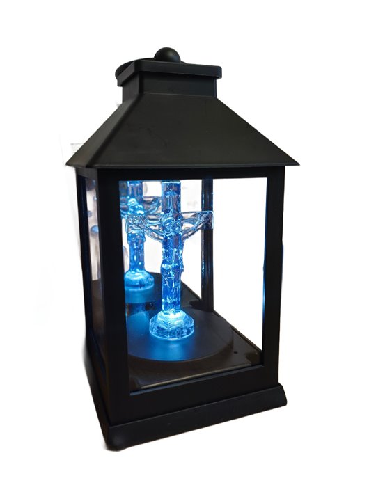 ZNICZ LAMPION LATARENKA LED Z KRZYŻEM BIAŁE ŚWIATŁO WYSOKOŚĆ 18 CM