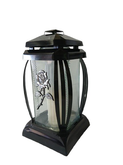 Znicz kapliczka czarna z srebrną różą Prima 1 24 cm