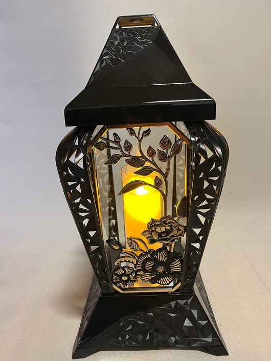 ZNICZ LAMPION INVERSO MAŁY CZARNO - ZŁOTE KWIATY
