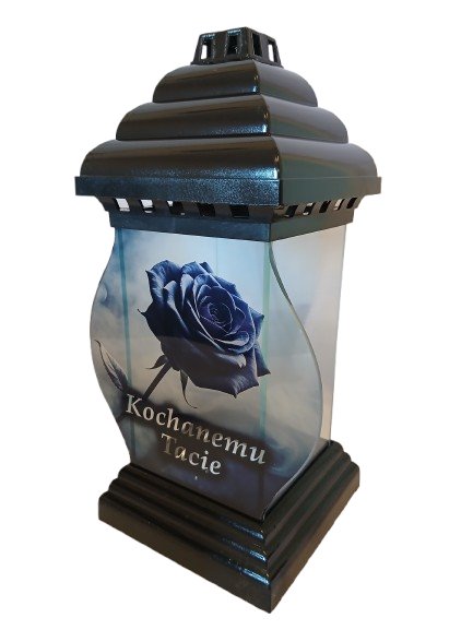 Znicz kapliczka z sentencją "Kochanemu Tacie " czarna 31 cm