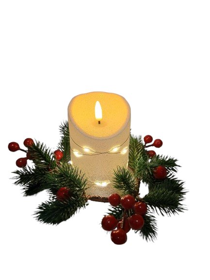 Świeczka dekoracyjna z srebrnym brokatem i łańcuszkiem 8,5cm*13cm