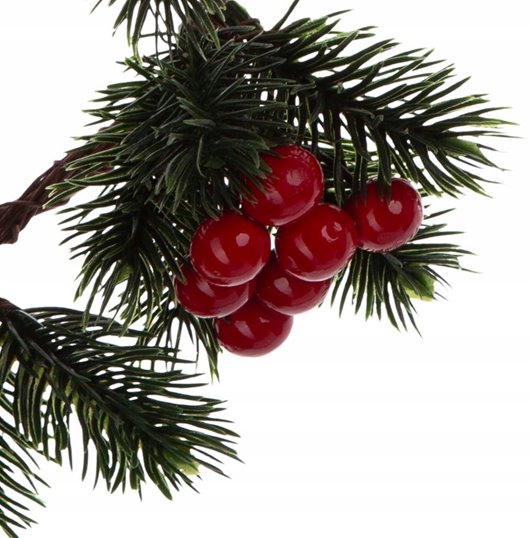 WIANEK IGLASTY OZDOBNY CZERWONE KULKI GŁÓG BOŻE NARODZENIE 20 cm