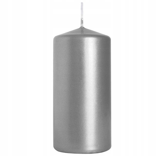 SREBRNY METALIK Świeca walec bezzapachowa AURA BISPOL 10CM wys. 20H 150G