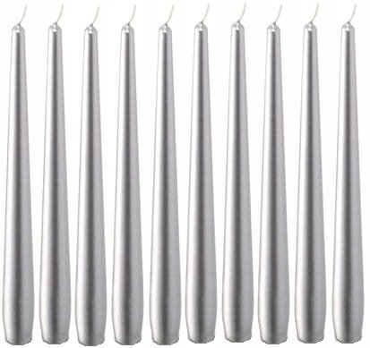 Świeca Stożkowa Srebrny Metalik Bispol 10 szt