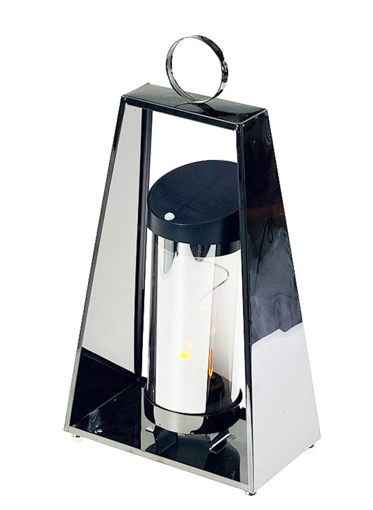 Lampion Znicz Luksusowy solarny LED TRAPEZ SREBRNY 3D ruch czujnik  31 cm