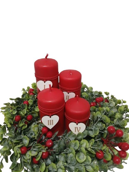 Zestaw świec adwentowych z numerami 1,2,3,4 w kolorze czerwone matowe