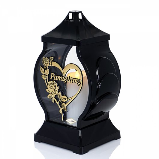 Znicz szklany kapliczka złote serce "Pamiętamy"