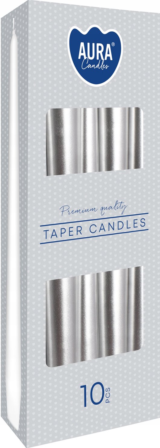 Świeca Stożkowa Srebrny Metalik Bispol 10 szt