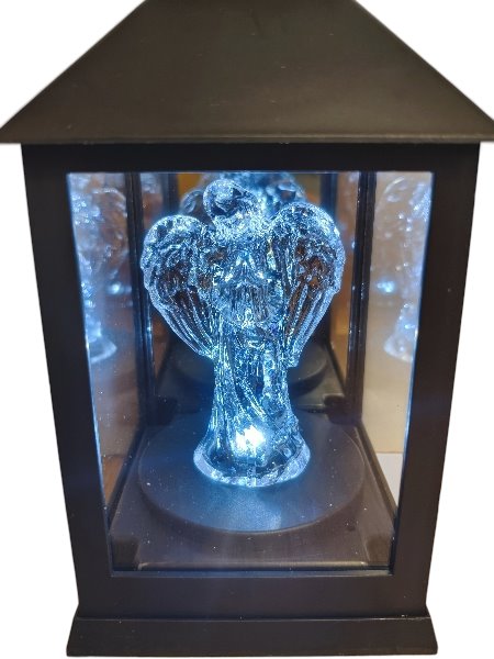 ZNICZ LAMPION LATARENKA LED Z ANIOŁEM BIAŁE ŚWIATŁO WYSOKOŚĆ 18 CM