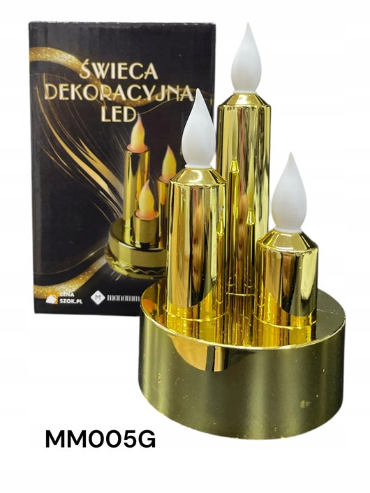 ŚWIECA LED POTRÓJNA ZŁOTA STAŁY PŁOMIEŃ 7,5cm*13cm
