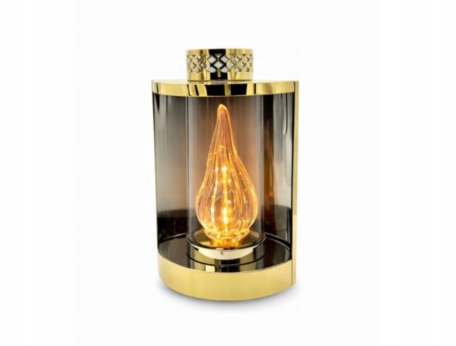 Nowoczesny Znicz Nagrobny ŁEZKA 32 cm Złoty Lampion GLAMOUR Szklana Tuba