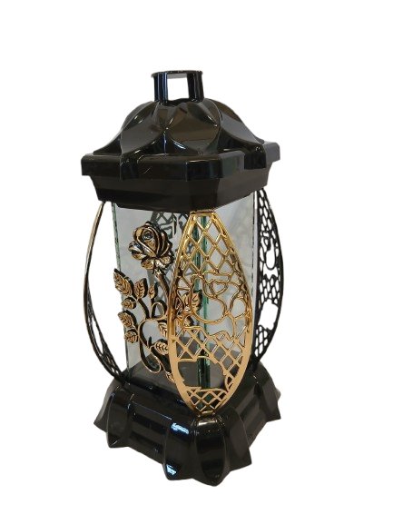 Znicz kapliczka ażurowa złota  z różą 26 cm