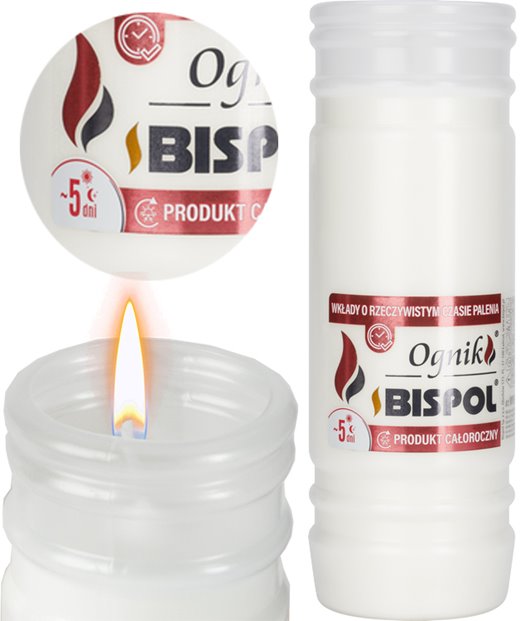 Wkłady do zniczy parafinowe BISPOL Ognik WP5N 5 dni/ 120h 18 wys. 18szt