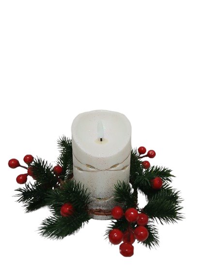 Świeczka dekoracyjna z srebrnym brokatem i łańcuszkiem 8,5cm*13cm