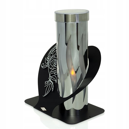 Znicz Solarny LED Metalowy Serce z Różą Srebrną - Lampa Solarna na Grób