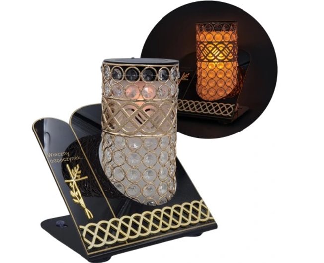 Ekskluzywny Znicz SOLARNY LED Lampion na Grób Premium Złoty Witraż