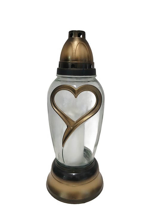 Znicz szklany całoroczny złoty z sercem  30 cm