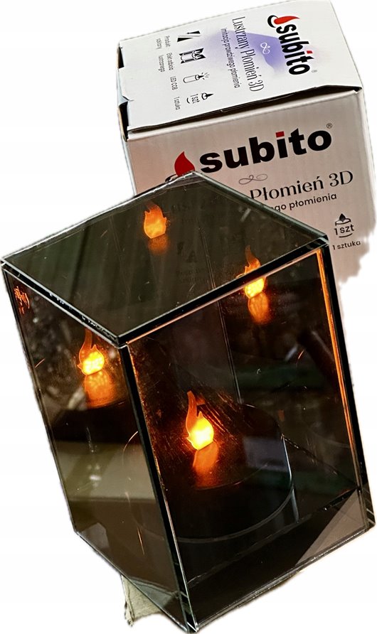 Latarenka Lustrzany Płomień 3D 15 cm Sześcian Subito