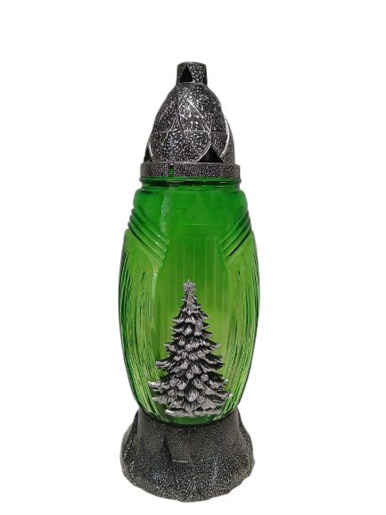 Znicz gwiazdkowy z aplikacją choinki srebrny 30 cm