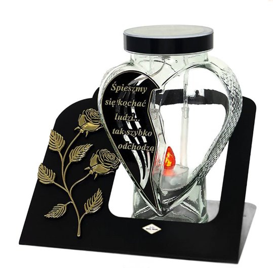 Znicz SOLARNY LED Ekskluzywny Znicz na Grób Elegancki Złota Róża Lampion Serce