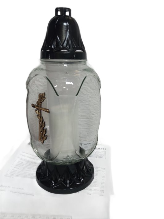 ZNICZ SZKLANY Z ZŁOTYM KRZYŻEM 29 cm CAŁOROCZNY