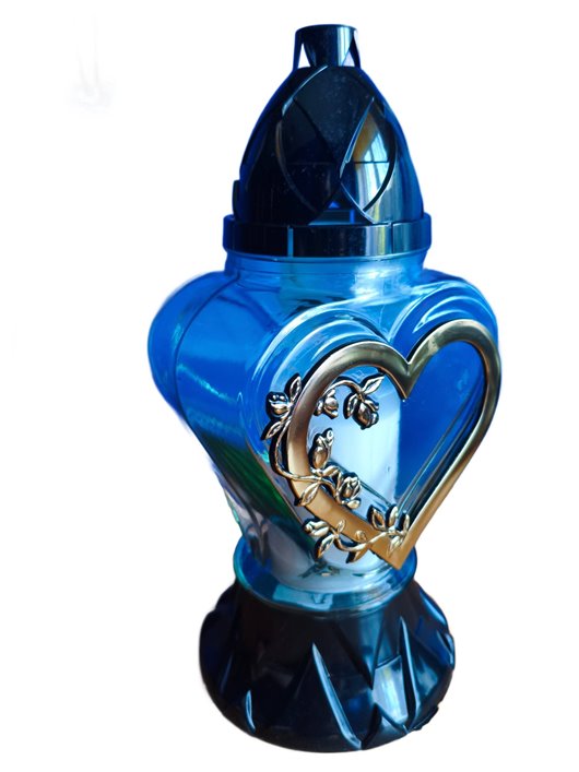 Znicz szklany, czarny z złotym sercem i różą 33 cm