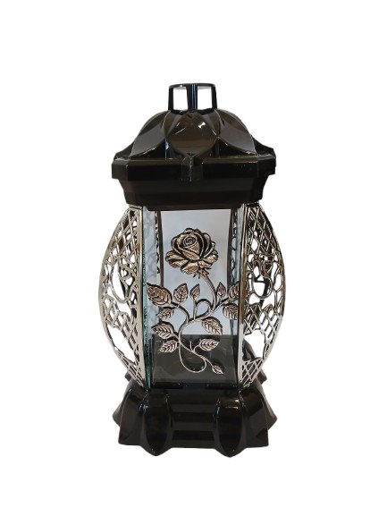 Znicz kapliczka nowoczesna z srebrną różą 26 cm