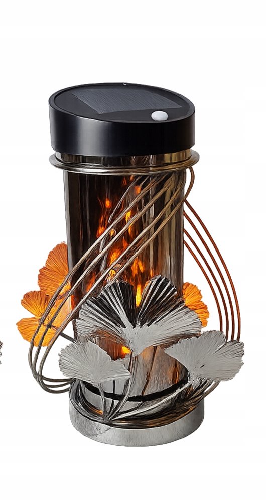 Lampion solarny LED złoto/srebrny 3D liście miłorzębu ruch czujnik