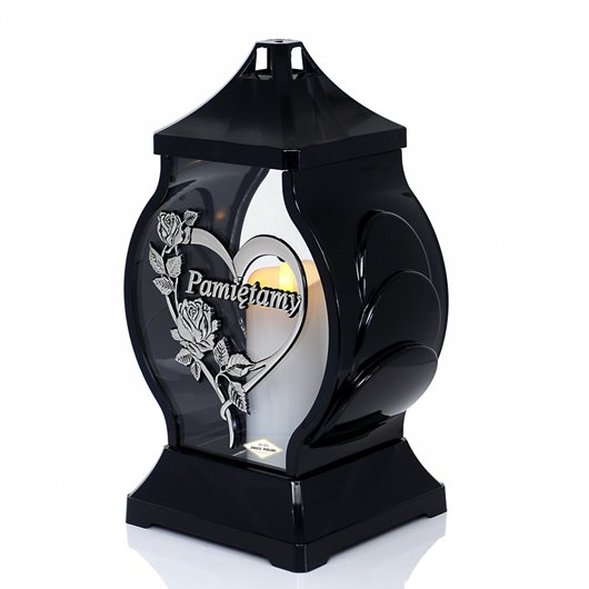 Znicz szklany kapliczka srebrne serce "Pamiętamy"