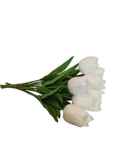 Tulipan silikonowy biały sztuczny kwiat 34 cm 1 szt.