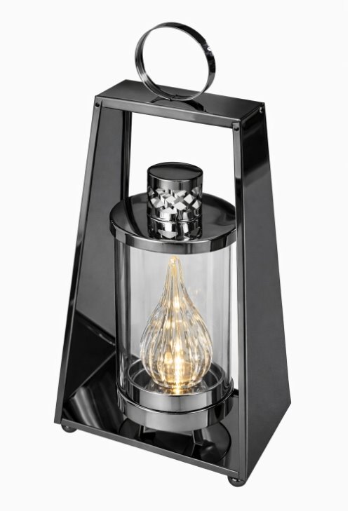Latarnia Znicz Glamour Czarny 30 cm Elegancki Lampion Szklany LED Premium