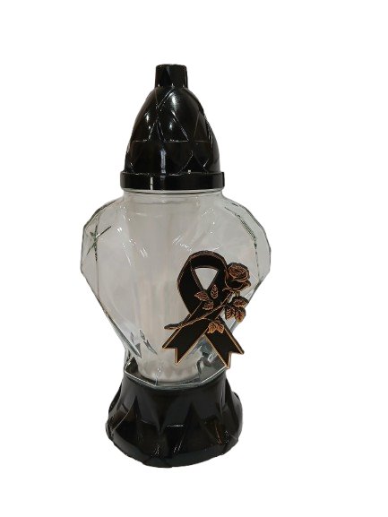 Znicz  nowoczesny w kształcie serca z kokardą i złotą  różą 26 cm mały