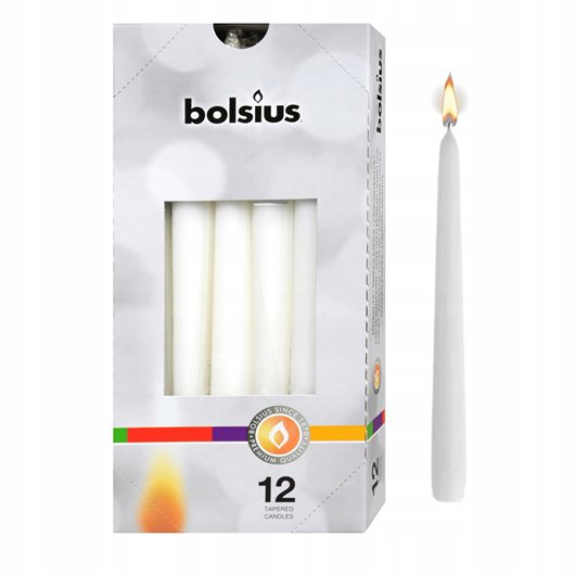 Świeca stołowa stożek szpica BOLSIUS 7,5H 24,5CM BIAŁA