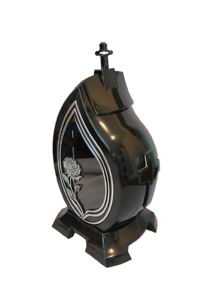 Znicz kapliczka czarna łezka srebrna z różą 38 cm