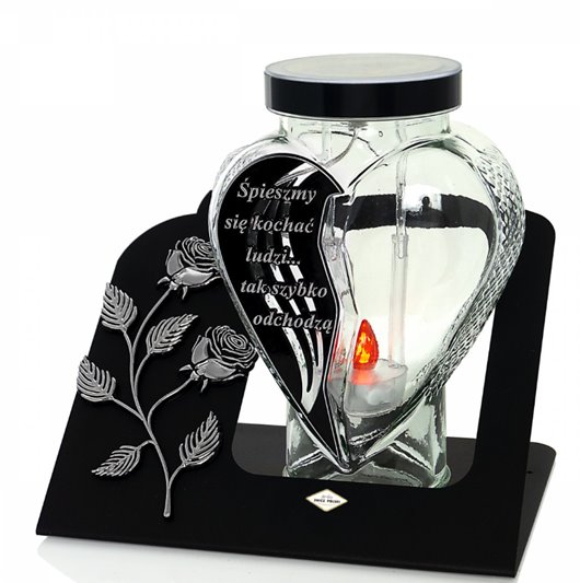 Znicz SOLARNY LED Ekskluzywny Znicz na Grób Elegancki Srebrna Róża Lampion