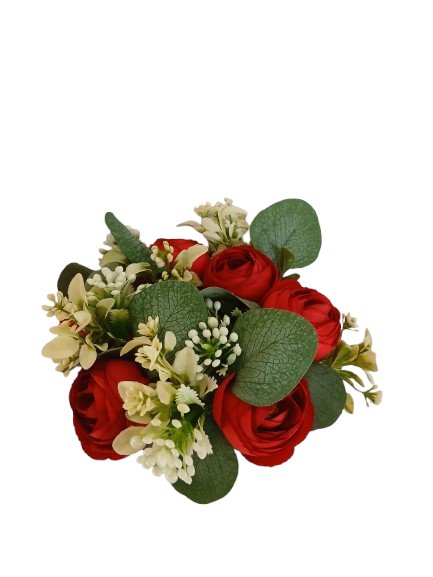 Wianek dekoracyjny z czerwonymi różami i białe dodatki 20 cm